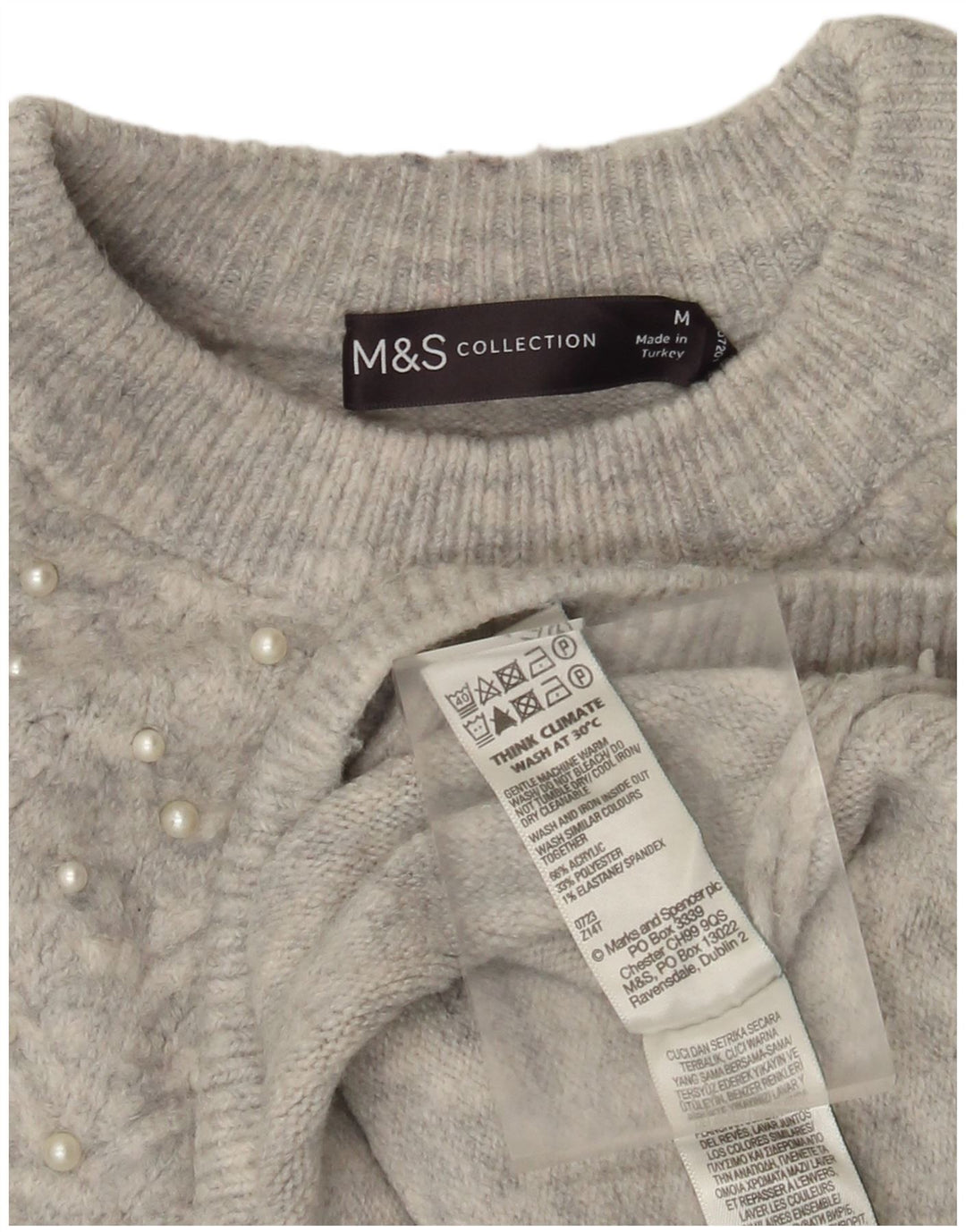 Sweter damski Marks & Spencer z okrągłym dekoltem, UK 14, średni szary nakrapiany