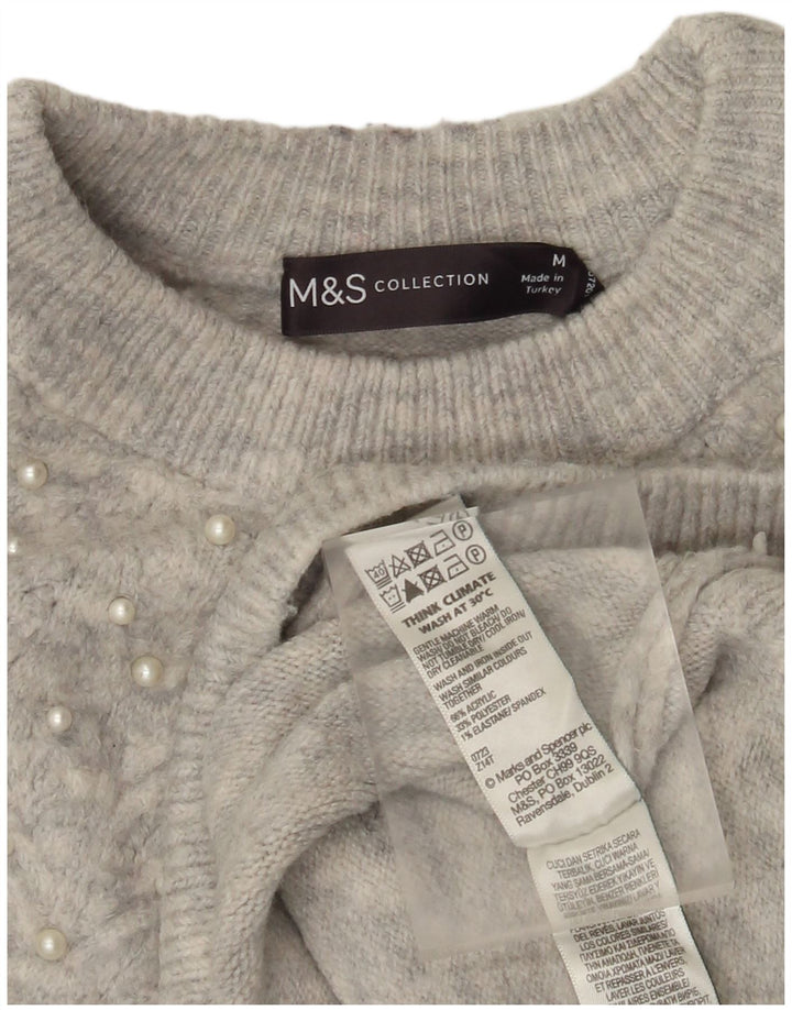 Sweter damski Marks & Spencer z okrągłym dekoltem, UK 14, średni szary nakrapiany