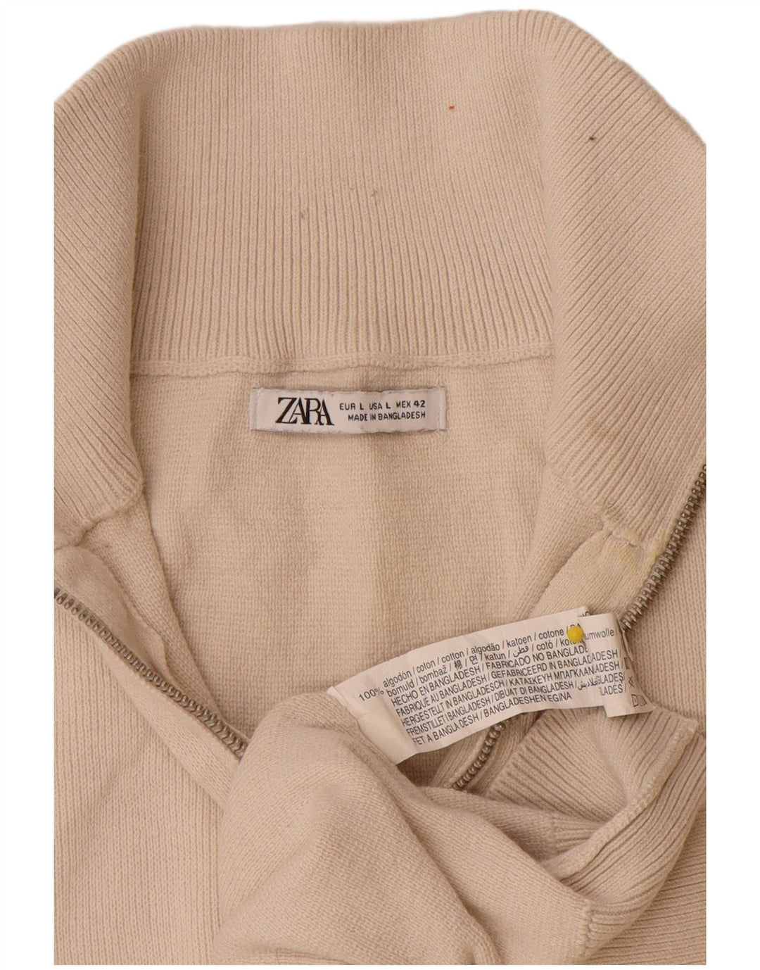 Męski sweter Zara z zamkiem błyskawicznym, duży, z białej bawełny