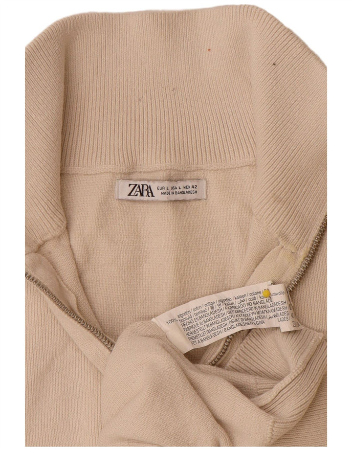 Męski sweter Zara z zamkiem błyskawicznym, duży, z białej bawełny