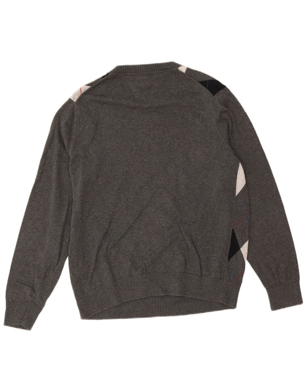 Tommy Hilfiger Męski sweter z dekoltem w kształcie litery V, średnioszary, Argyle/Diamentowa bawełna