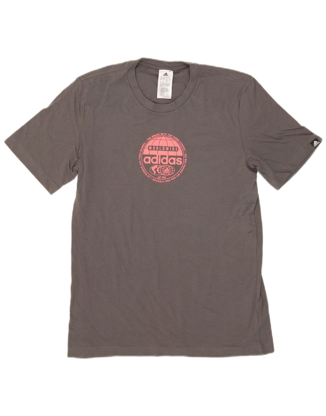 Męski T-shirt z grafiką ADIDAS, mały, szary, bawełniany