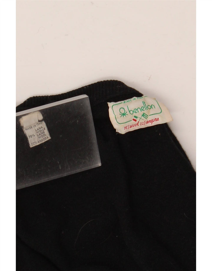 Damski sweter z okrągłym dekoltem Benetton IT 50 XL, czarna wełna