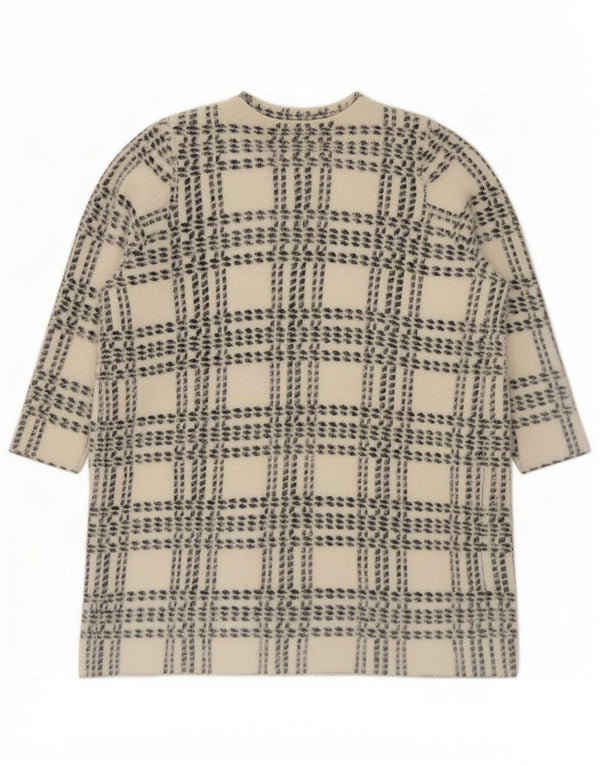 Sweter damski Marks & Spencer Longline Cardigan UK 14 w średnią białą kratkę
