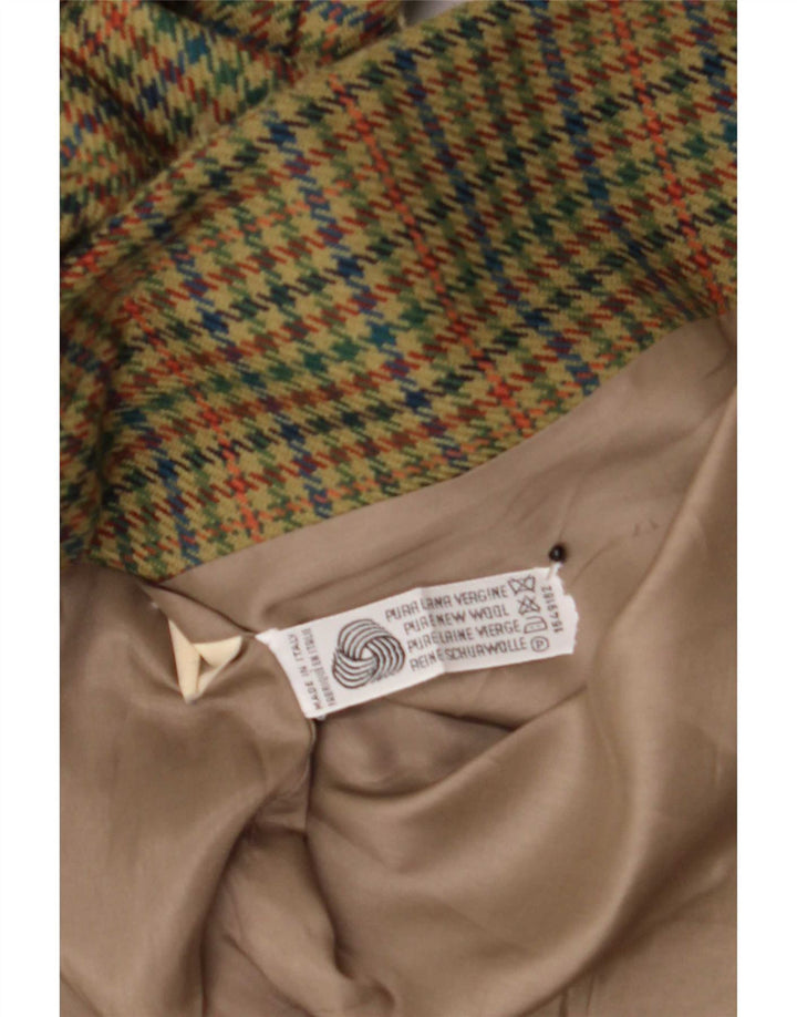 Vintage Womens 3 Button Blazer Jacket IT 49 XL Green Houndstooth New Wool