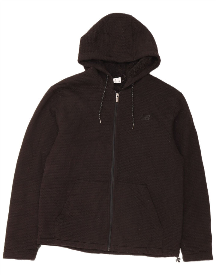 Męski sweter New Balance Sherpa z kapturem i zamkiem błyskawicznym, średni czarny poliester