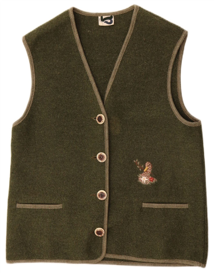 Kamizelka damska Vintage UK 14, średnia wełna khaki