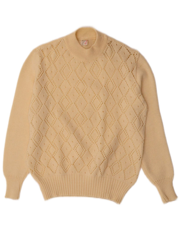 Sweter damski VINTAGE z golfem UK 10, mały, w kolorze złamanej bieli