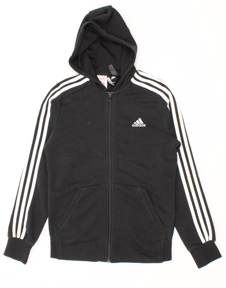 ADIDAS Boys Zip Hoodie Sweater 13-14 Years Black Polyester Vintage Adidas and Second-Hand Adidas from Messina Hembry 