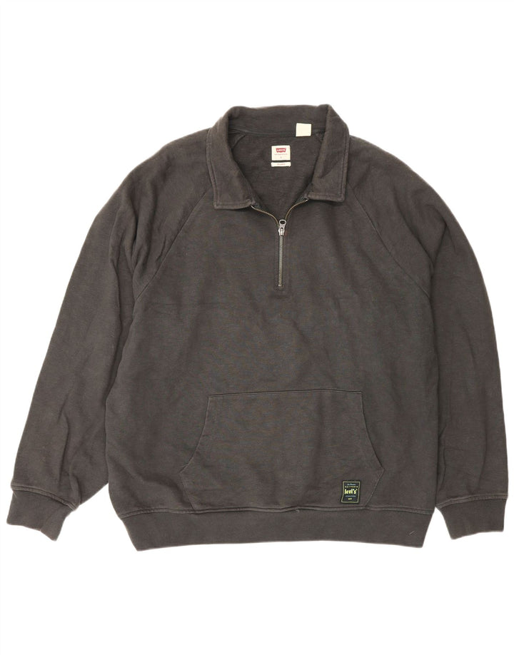 Męska bluza Levi's o swobodnym kroju, z dekoltem w kształcie litery Polo, duża, szara bawełna