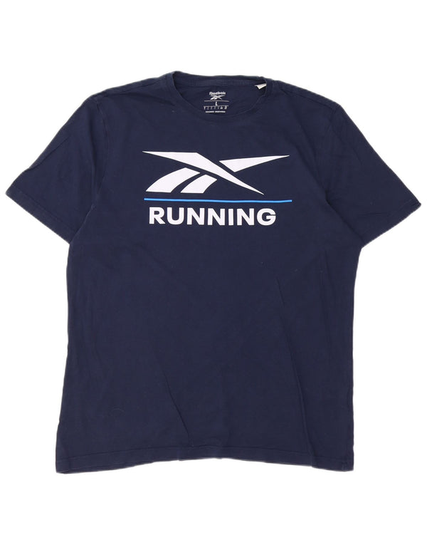 Męska koszulka z grafiką REEBOK, duża, granatowa, bawełniana