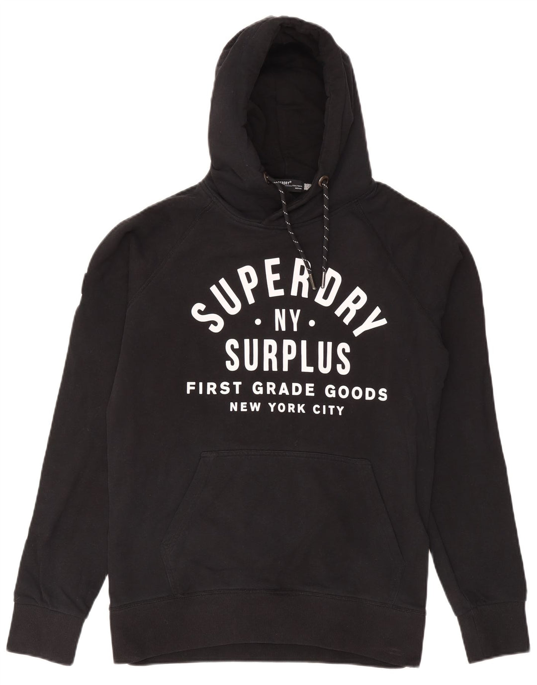 Męski sweter z kapturem Superdry z grafiką, średniej wielkości, czarny, bawełniany