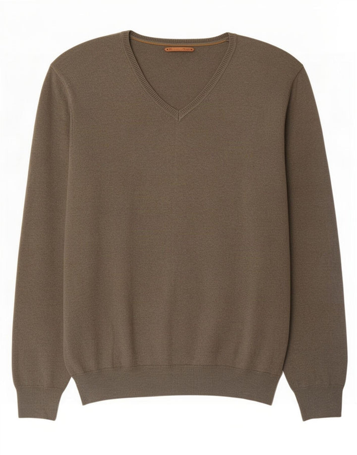 Męski sweter Massimo Dutti z dekoltem w kształcie litery V, duży khaki