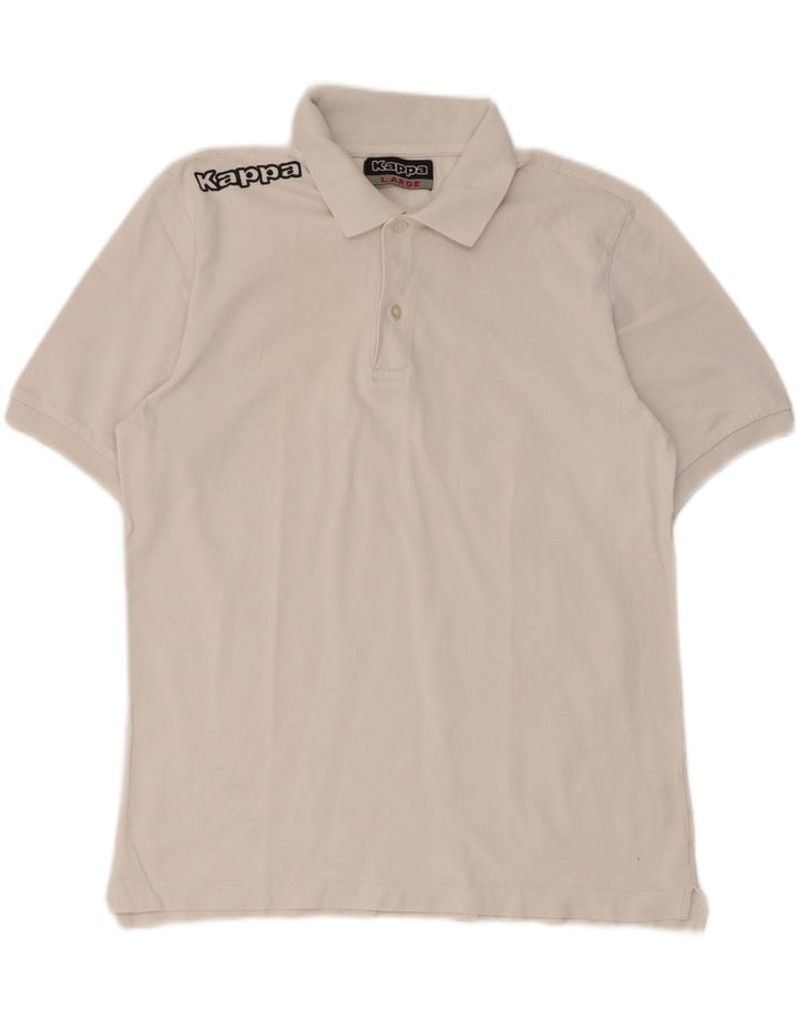 KAPPA Mens Graphic Polo Shirt Large White Cotton Vintage Kappa and Second-Hand Kappa from Messina Hembry 
