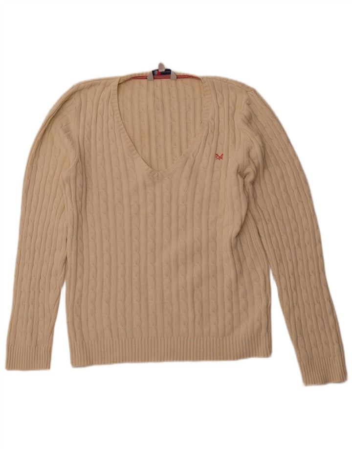 CREW CLOTHING Damski sweter z dekoltem w kształcie litery V, UK 18 XL, bawełniany w kolorze złamanej bieli