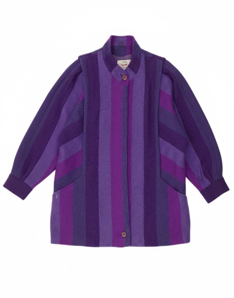AVOCA Womens Overcoat UK 16 Large Purple Striped New Wool Vintage Avoca and Second-Hand Avoca from Messina Hembry 