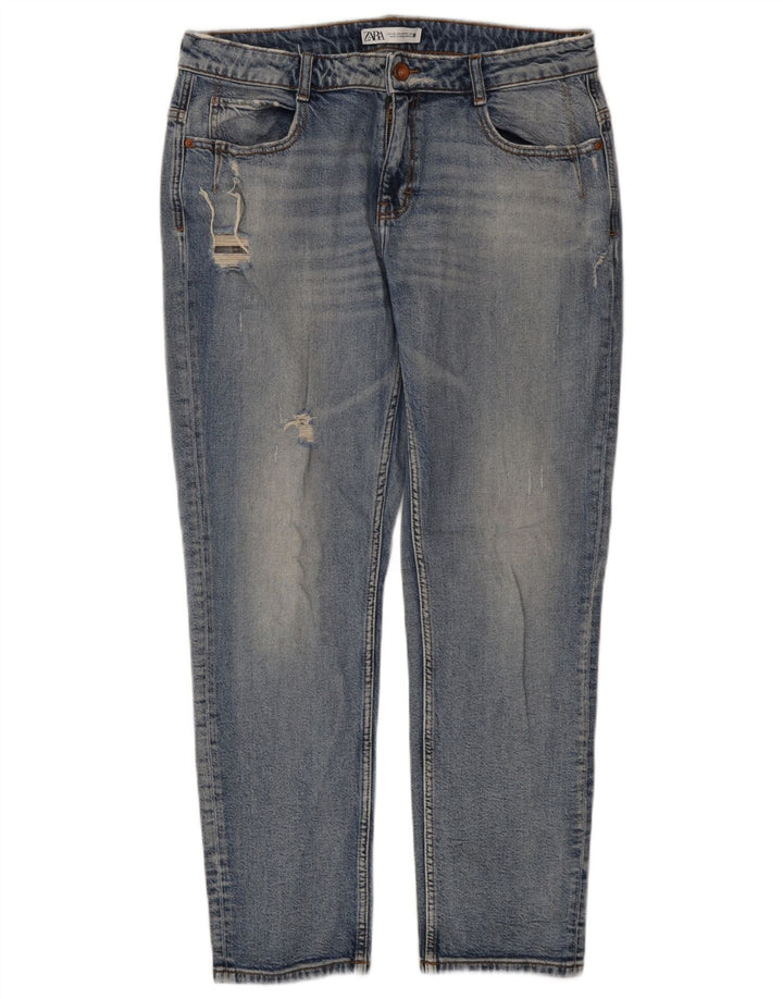 Damskie jeansy Zara w trudnej sytuacji, EU 40 Medium W30 L28, niebieska bawełna