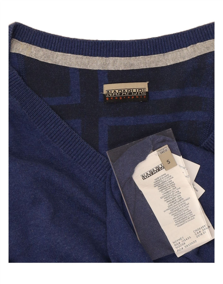 NAPAPIJRI Mens V-Neck Jumper Sweater Small Blue Cotton Vintage Napapijri and Second-Hand Napapijri from Messina Hembry 