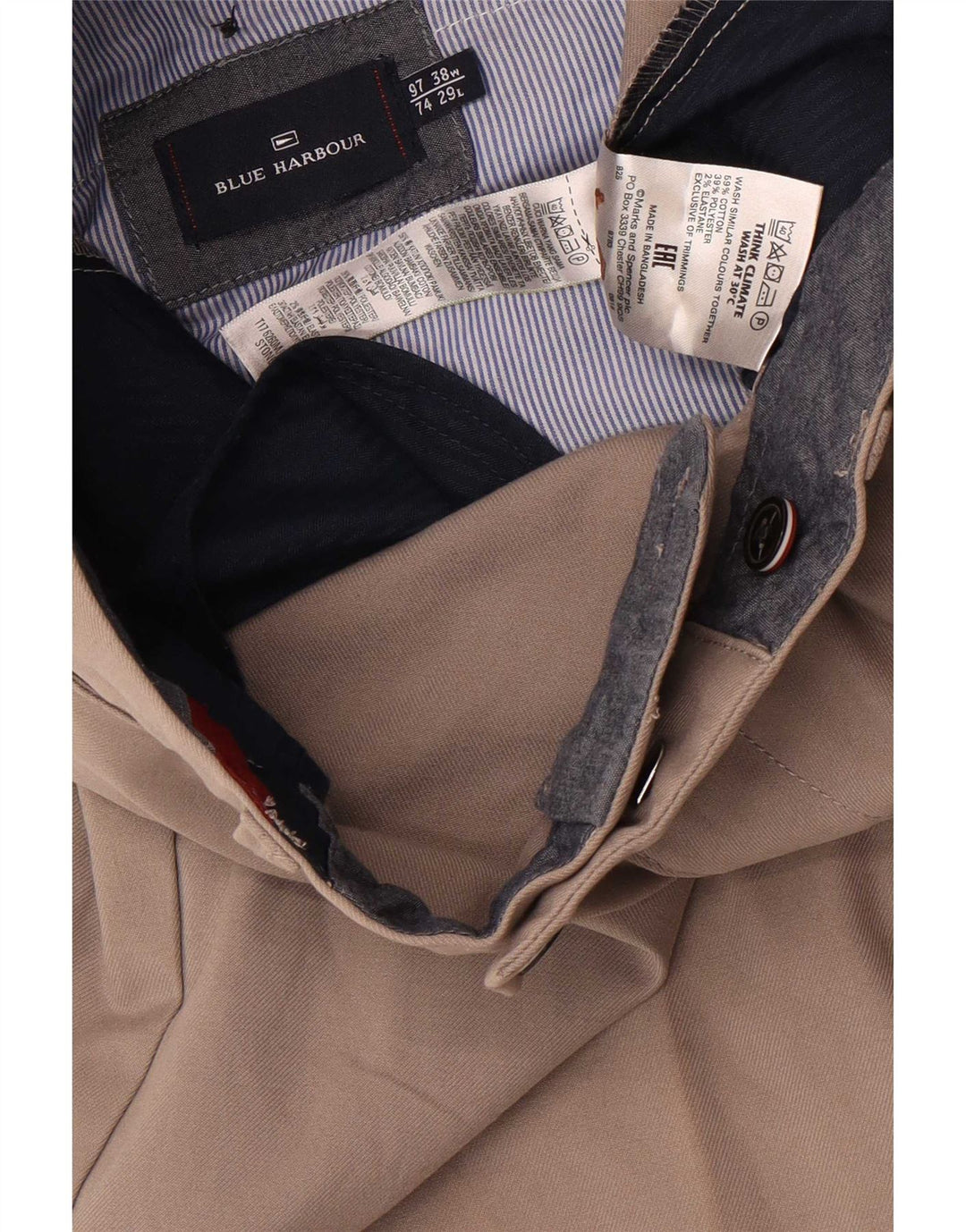 Niebieskie spodnie męskie Marks & Spencer W38 L25, szare, bawełniane