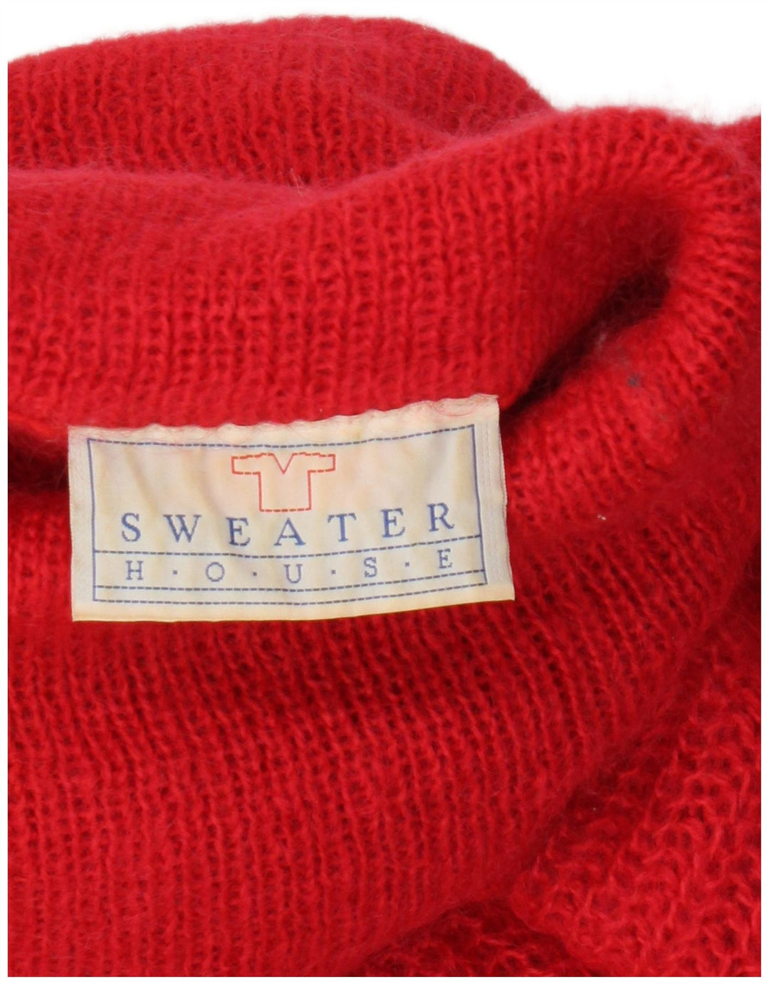 Damski sweter VINTAGE z wywijanym dekoltem, UK 14/16, duży, czerwony moher