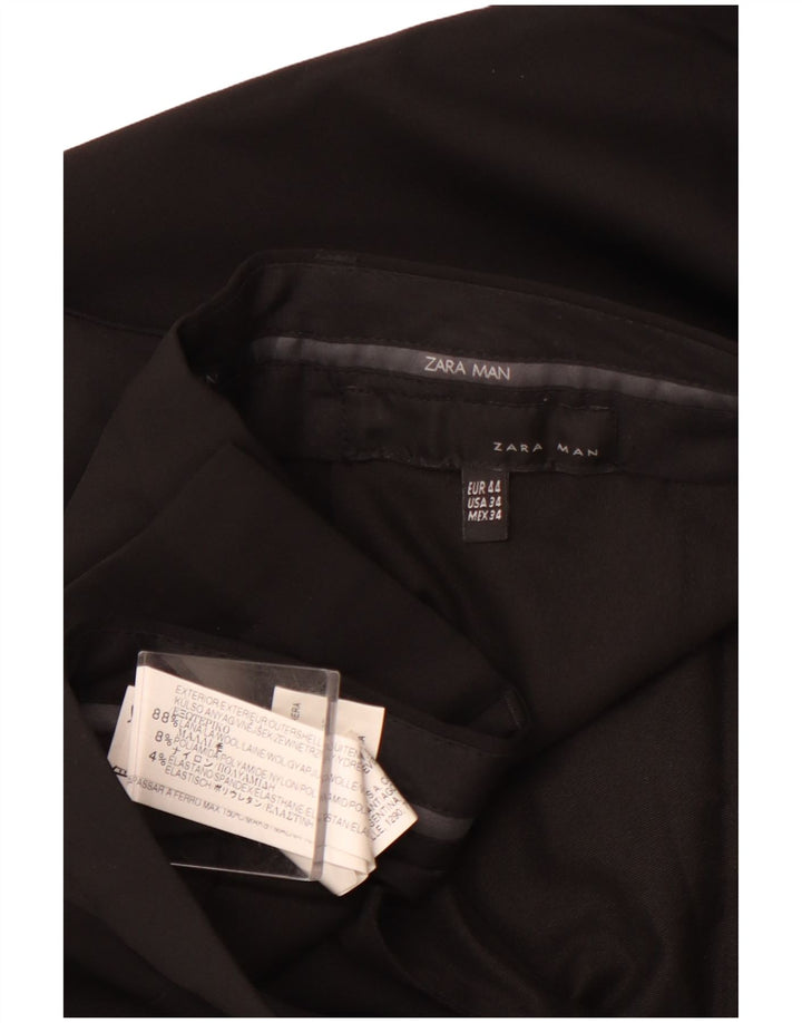 Męskie proste spodnie garniturowe ZARA EU 44 Large W34 L31 Czarna wełna