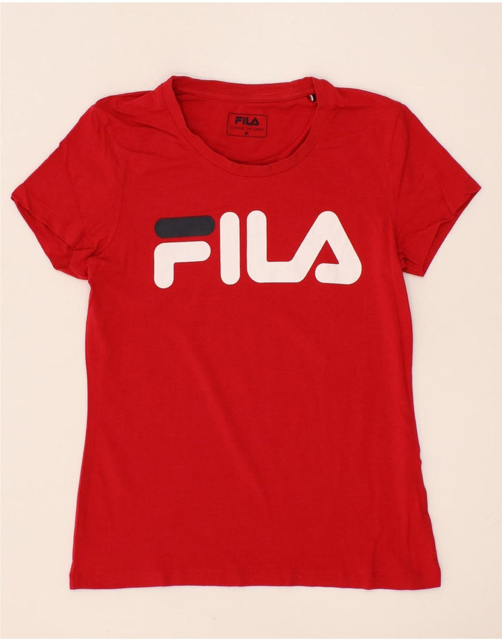 FILA Womens Graphic T-Shirt Top UK 12 Medium Red Vintage Fila and Second-Hand Fila from Messina Hembry 