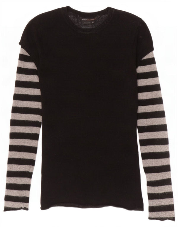 BCBGMAXAZRIA Damski sweter z graficznym wycięciem pod szyją UK 6 XS w czarne paski