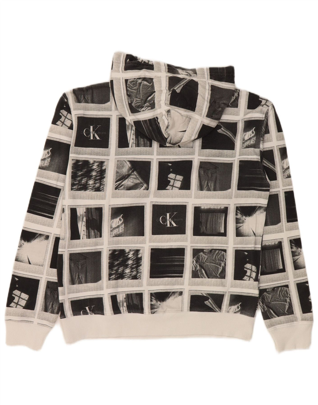Chłopięcy sweter z kapturem i grafiką Calvin Klein Jeans, 13-14 lat, szary patchwork