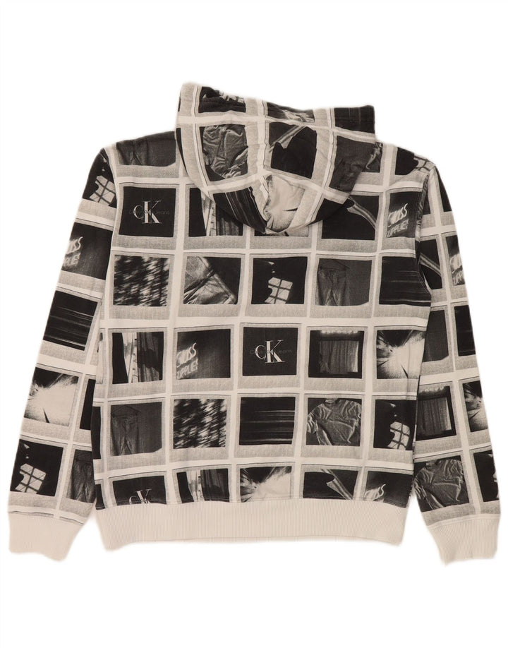 Chłopięcy sweter z kapturem i grafiką Calvin Klein Jeans, 13-14 lat, szary patchwork