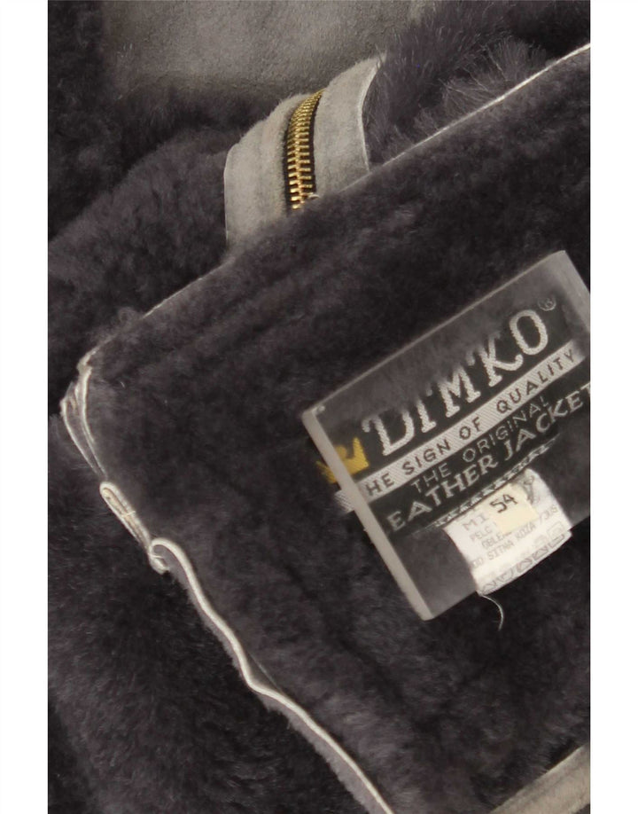Męska kamizelka z owczej skóry w stylu vintage IT 54 2XL Szara skóra