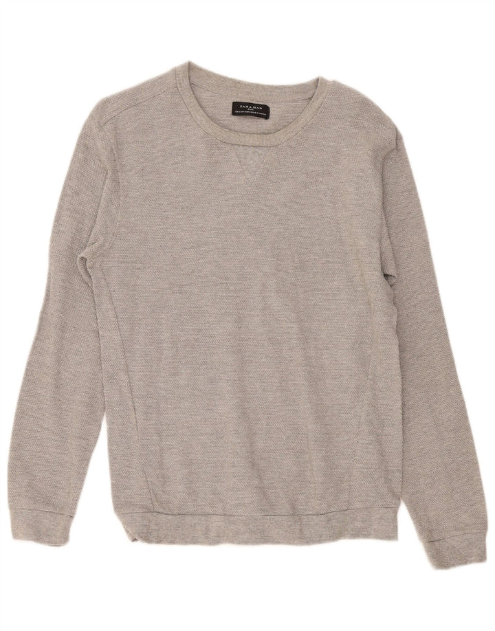 Męski sweter Zara z dekoltem w łódkę, średnioszary, bawełniany