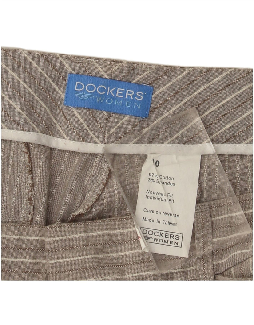 Spodnie damskie DOCKERS Capri US 10 Large W30 L22 Szara bawełna w paski