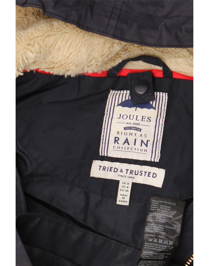 Damska kurtka przeciwdeszczowa Joules z kapturem, oversize UK 8, mała, granatowa, bawełniana