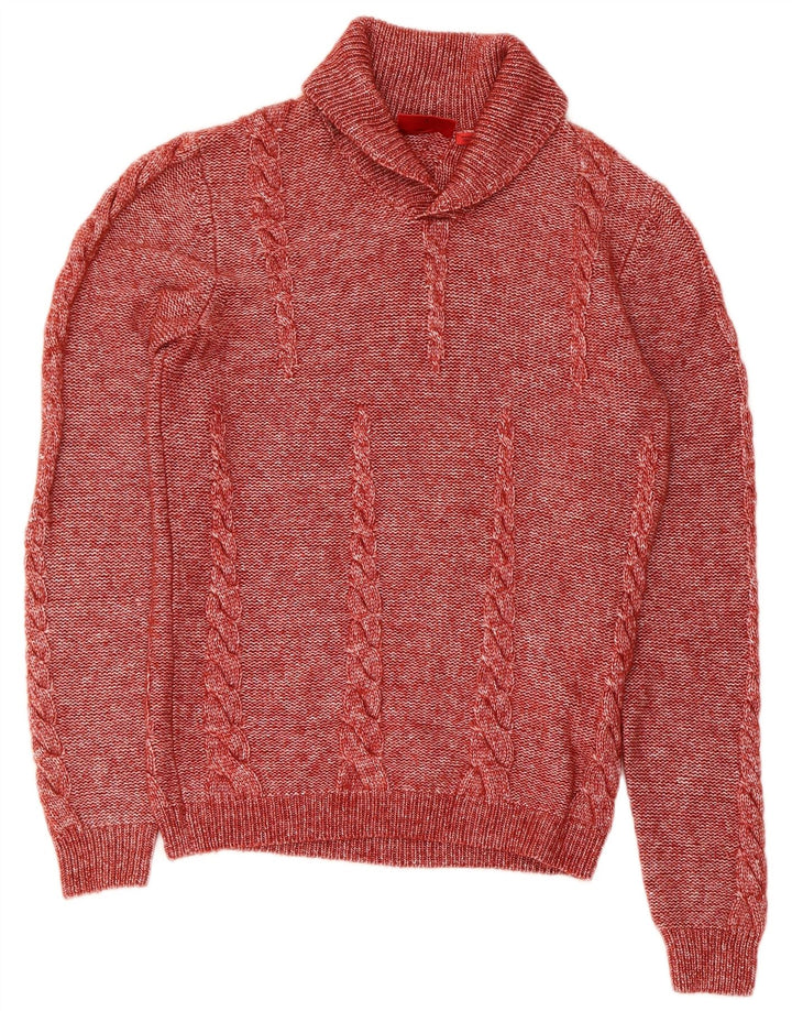 Męski sweter z szalowym dekoltem Hugo Boss, mały, czerwony, nakrapiany modal