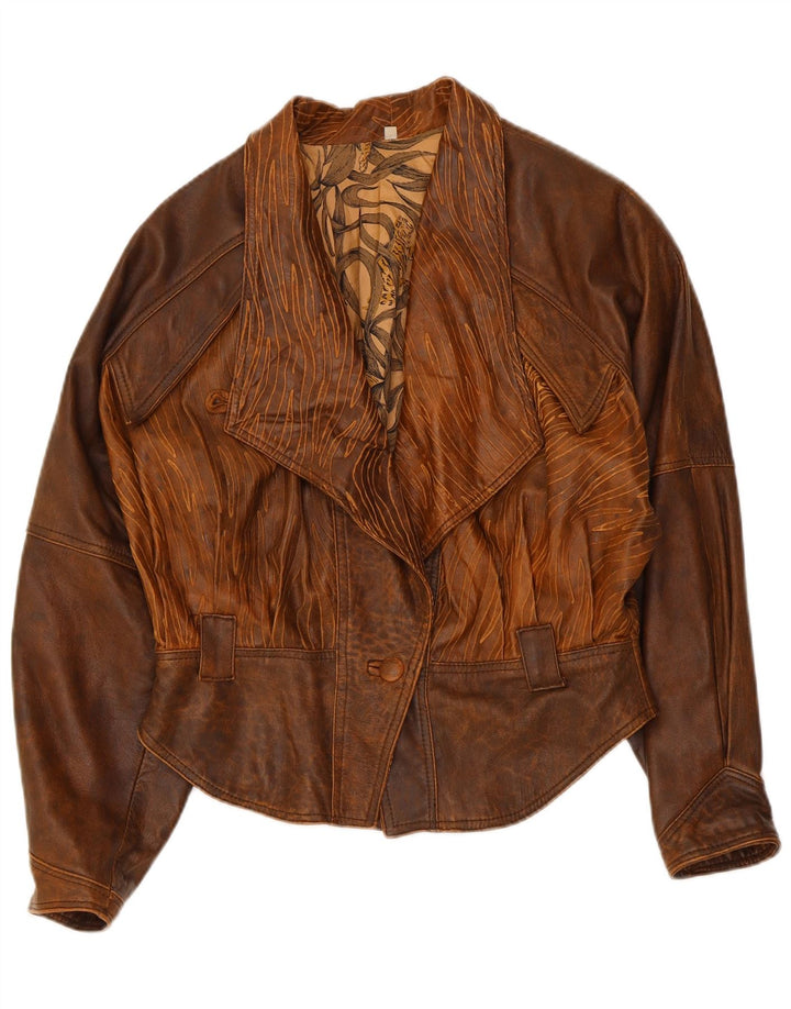 Vintage damska kurtka skórzana Bomber IT 44 Średni brąz Tie Dye Biker