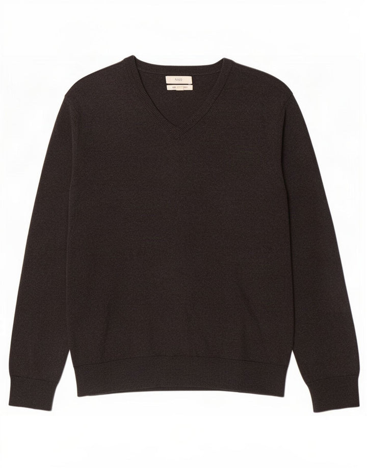 Marks & Spencer Męski sweter z dekoltem w kształcie litery V, XL, szary, bawełniany