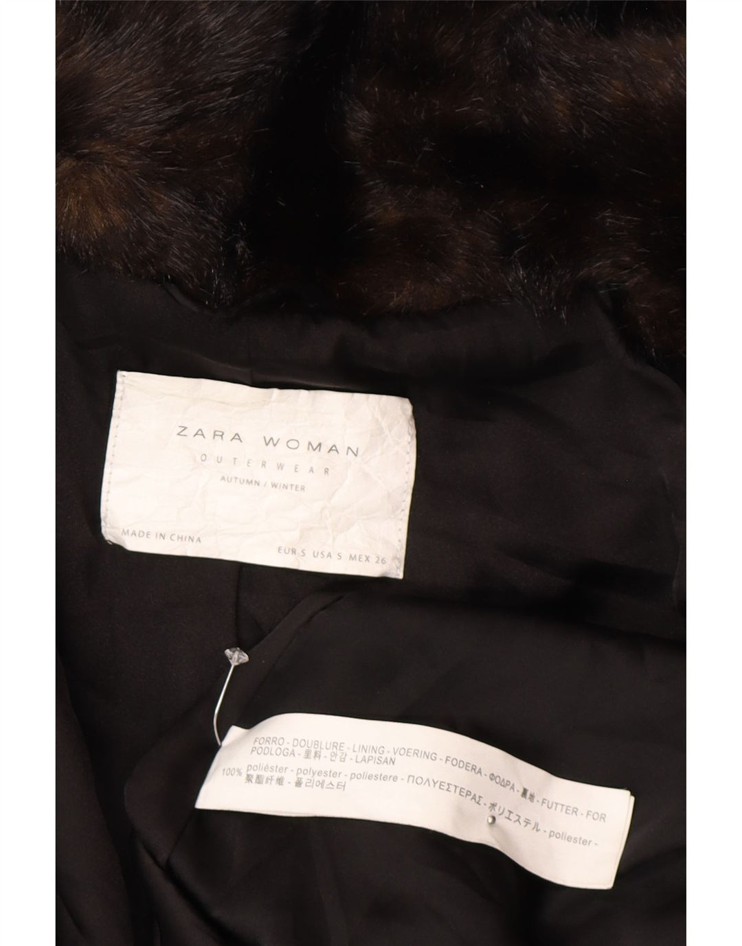 Zara Damski płaszcz oversize ze sztucznego futra UK 10, mały, brązowy, poliestrowy, zimowy