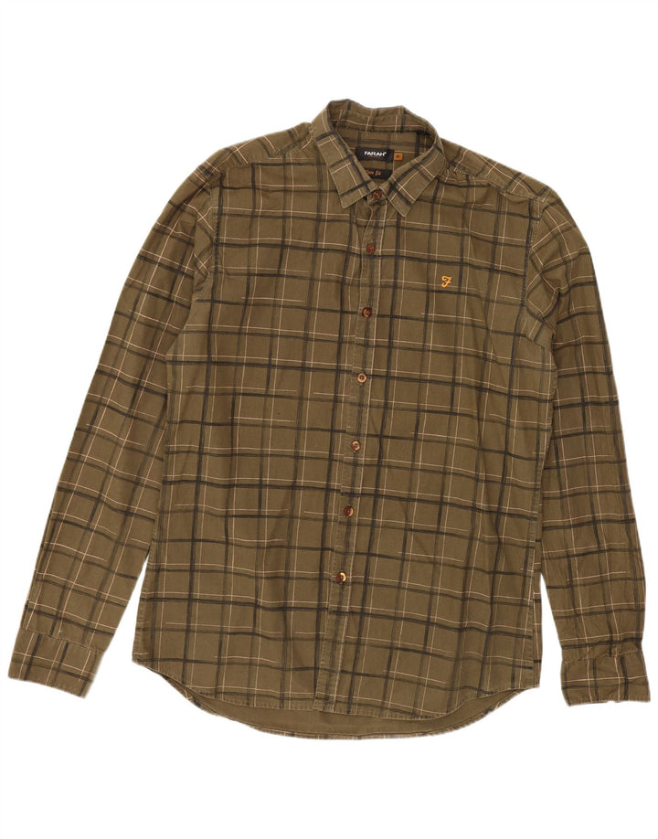 Koszula flanelowa męska Farah Slim Fit, bawełniana w średnią zieloną kratkę