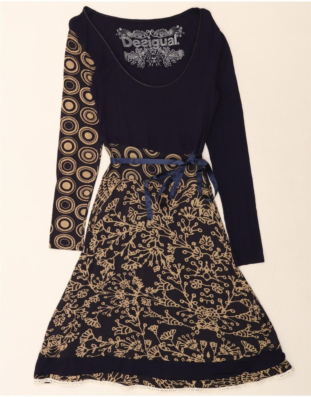 DESIGUAL Damska graficzna sukienka o linii A UK 12 Średni granatowy w kwiaty