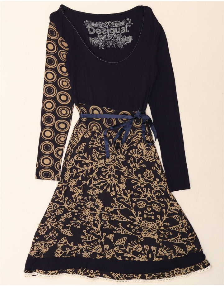 DESIGUAL Damska graficzna sukienka o linii A UK 12 Średni granatowy w kwiaty