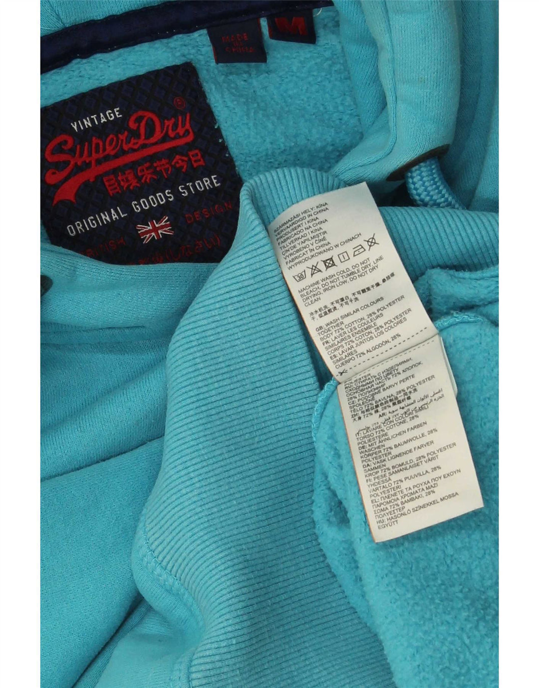 Męski sweter z kapturem Superdry z grafiką, średnioniebieski, bawełniany