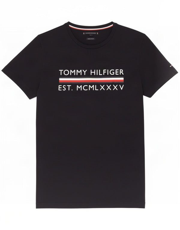 Męski T-shirt z grafiką Tommy Hilfiger, mały, granatowy, bawełniany