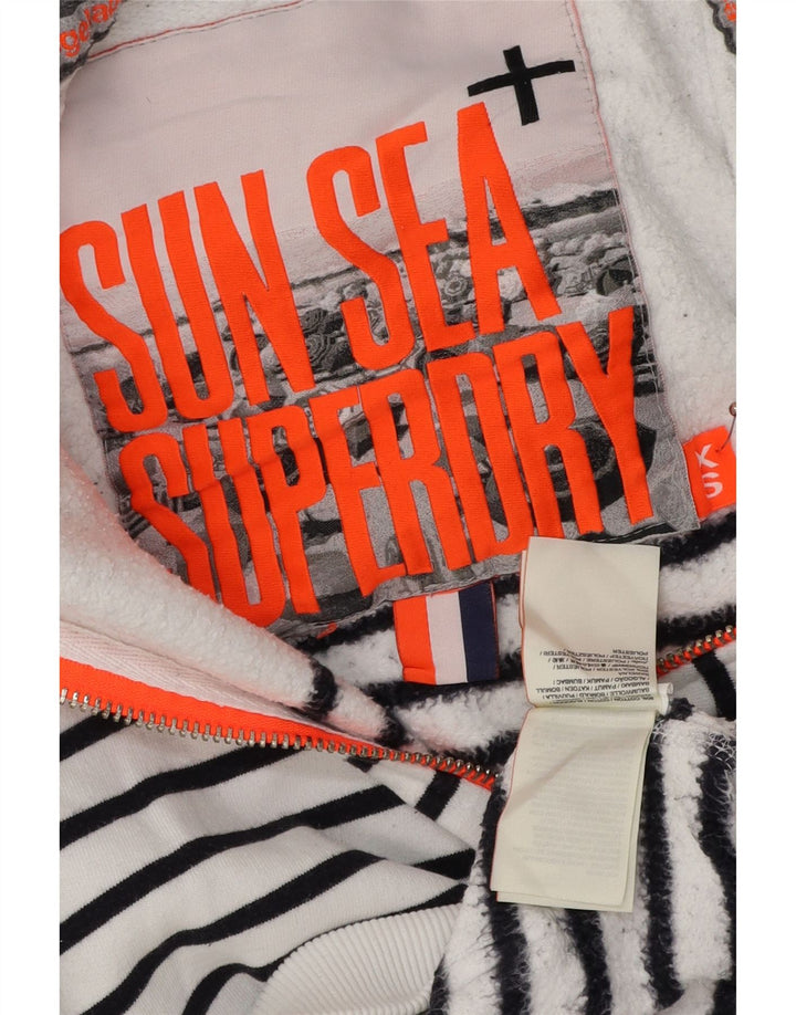 SUPERDRY Damski sweter z kapturem i zamkiem UK 6 XS, bawełniany w białe paski