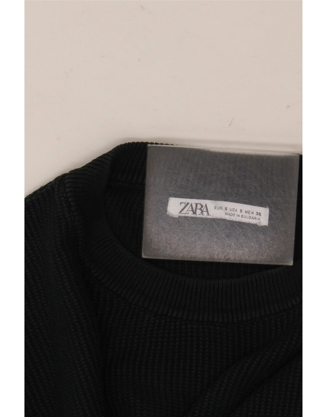 Męski sweter z okrągłym dekoltem ZARA, mały, zielony