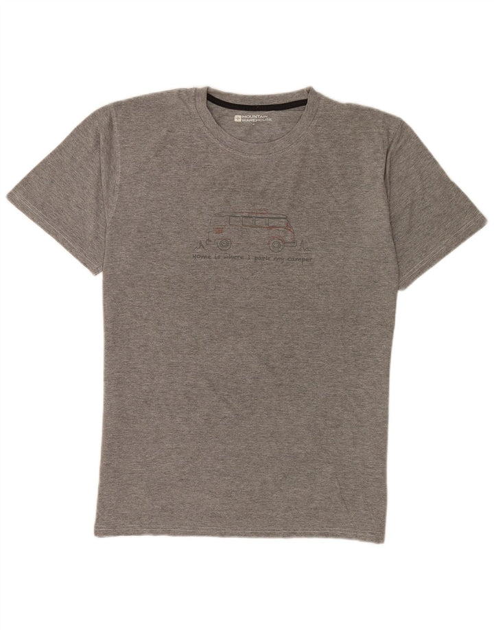 Męski T-shirt z grafiką Mountain Warehouse, średnioszary, bawełniany nakrapiany