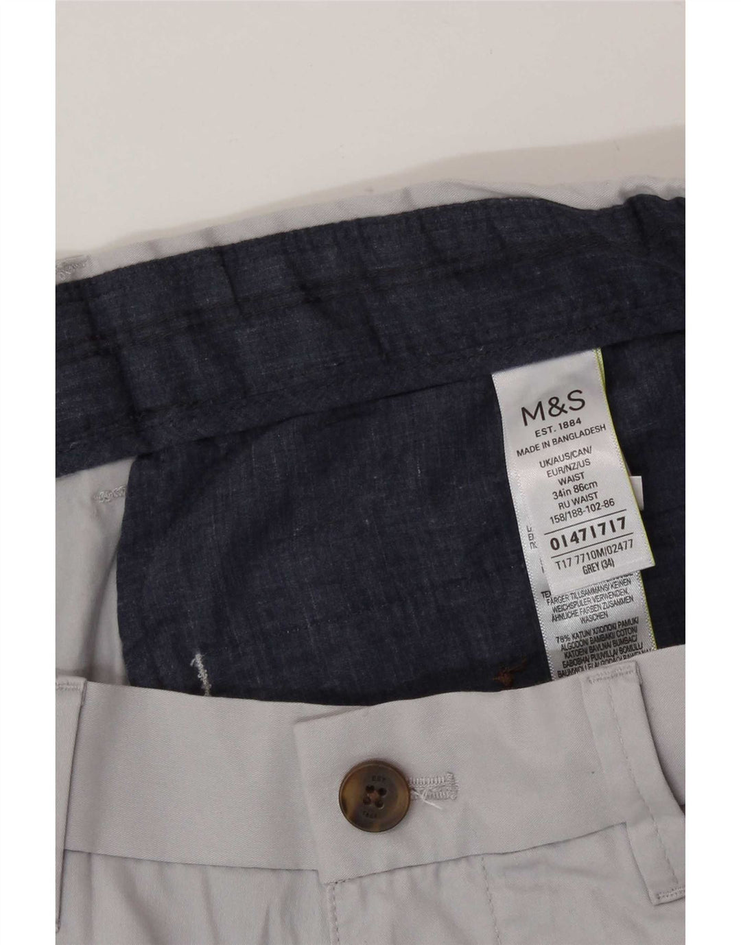 Męskie spodenki Chino Marks & Spencer W34, duże, szare, bawełniane