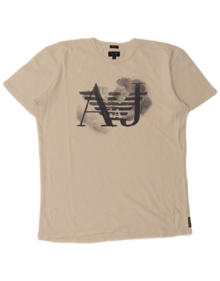 Męski T-shirt z grafiką Armani Jeans o regularnym kroju, duży, biały