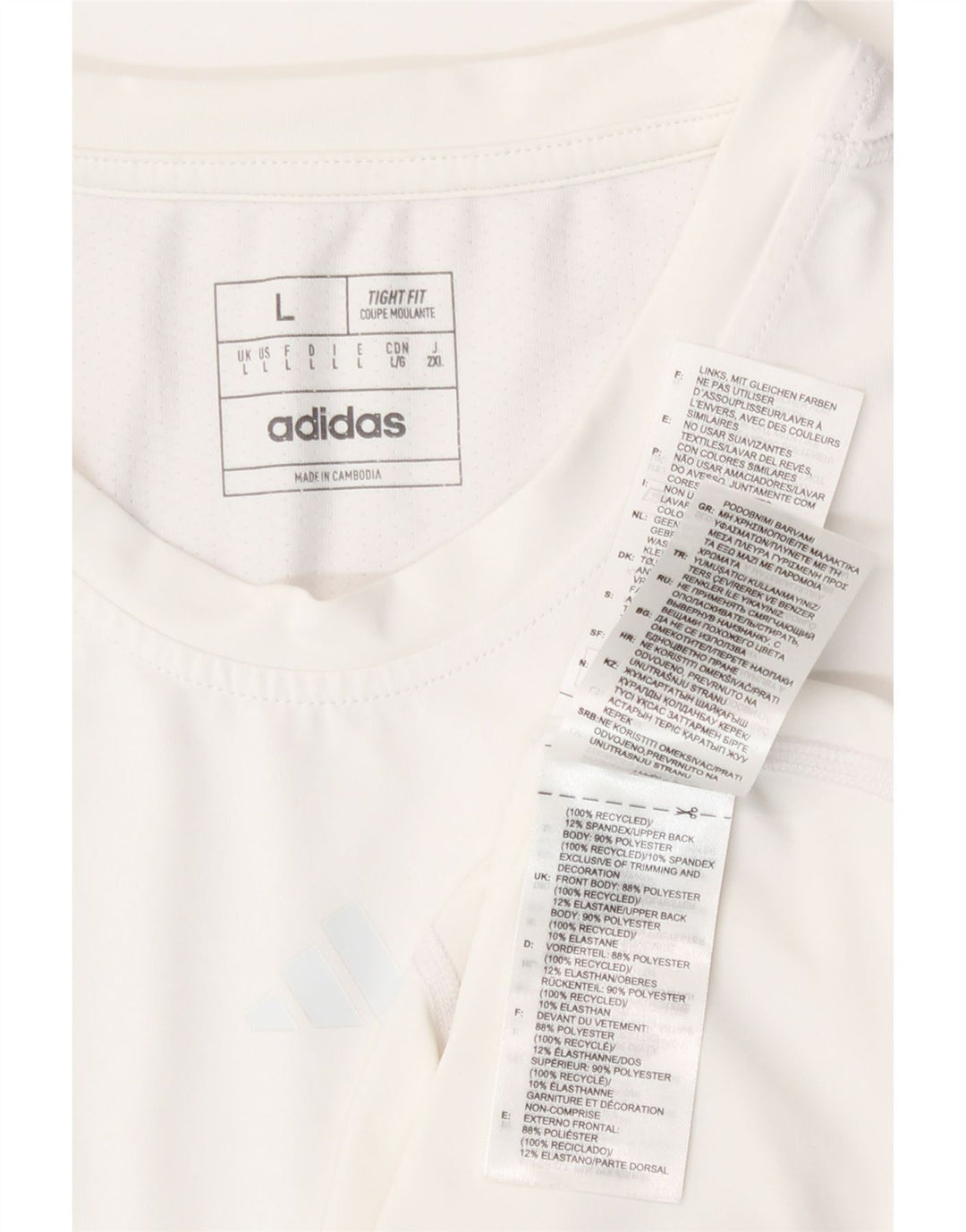 Damska koszulka Adidas Tight Fit Top UK 14, duża, biała, poliester
