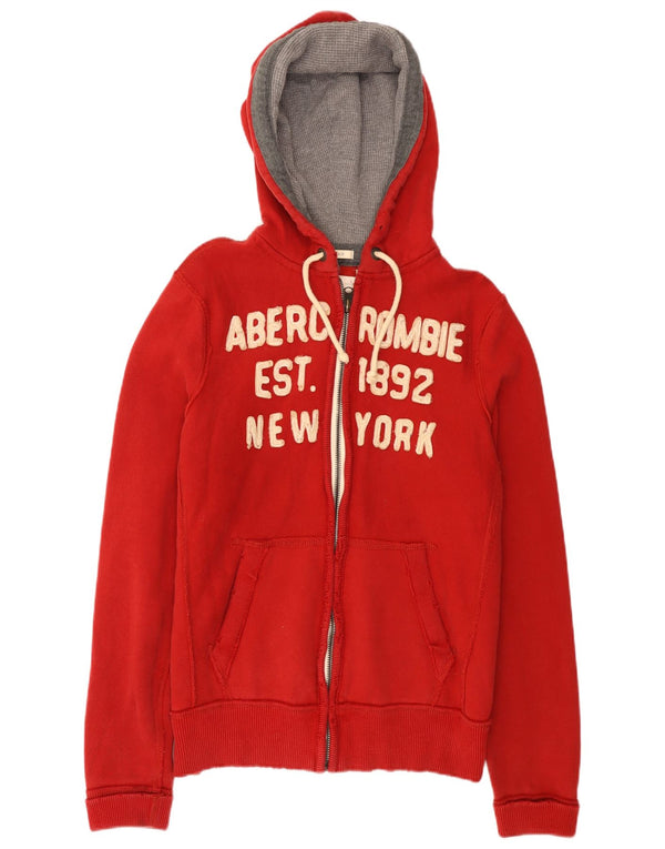 Męski sweter z kapturem i zamkiem błyskawicznym Abercrombie & Fitch, średnioczerwony, bawełniany