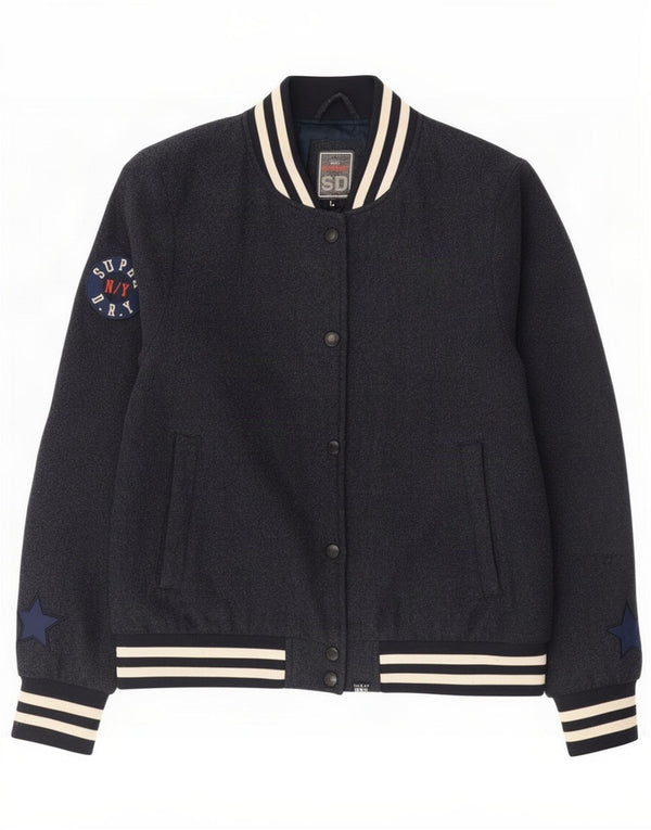 Damska kurtka Varsity Superdry UK 16, duża, granatowa, wełniana